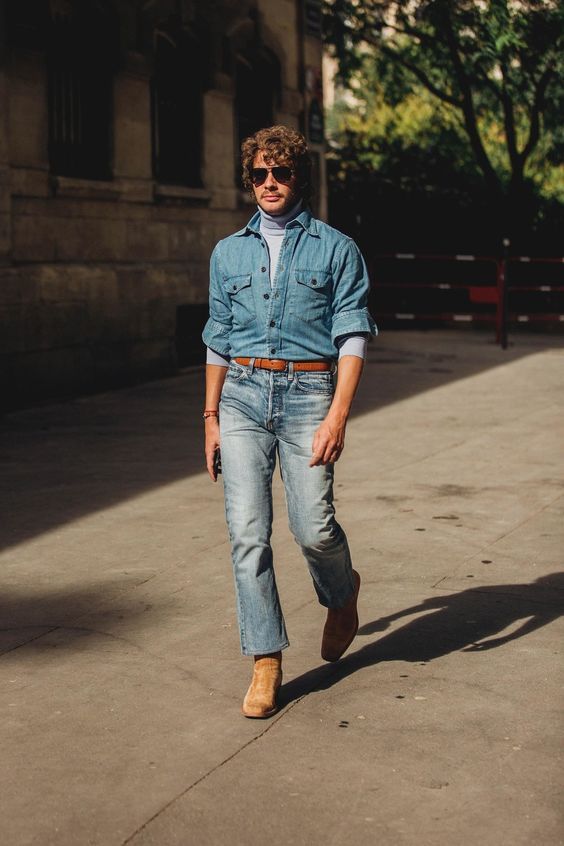 Denim Shirt with Blue Jeans and cowboy Boots 